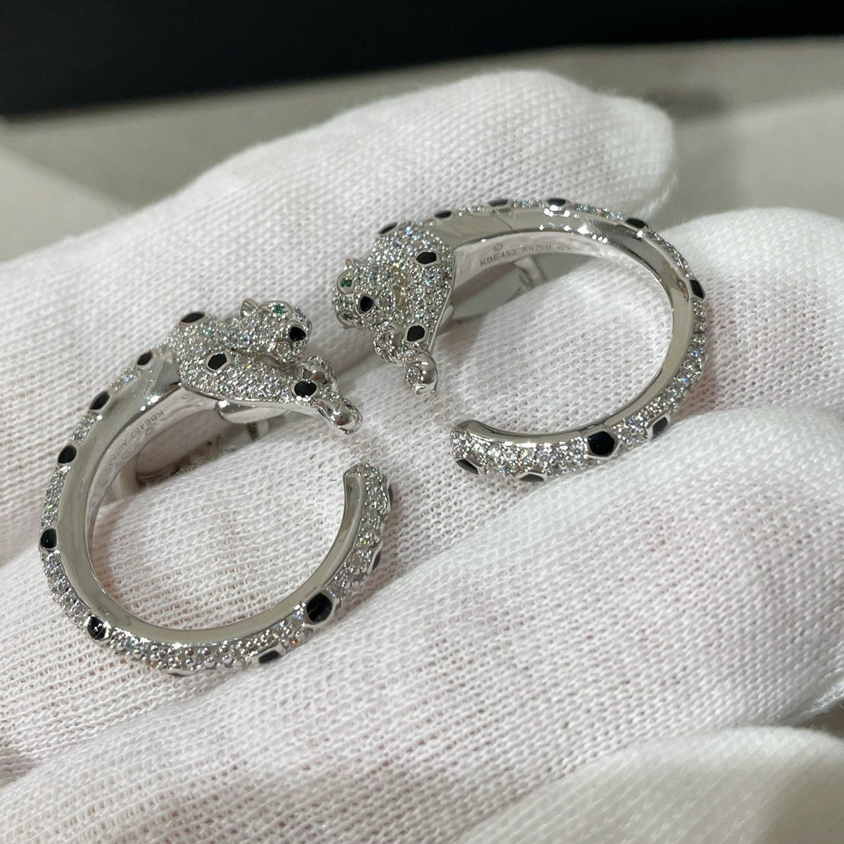 CARTIER PANTHERE DIAMOND ONYX GREEN EMERAL SILVER EARRINGS