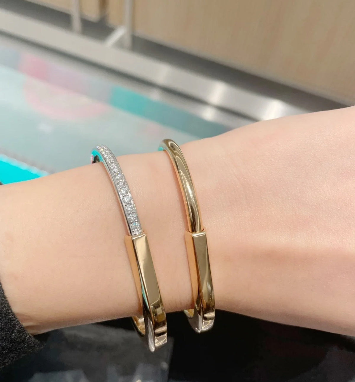 TIFFANY LOCK PINK GOLD SILVER DIAMOND BRACELET