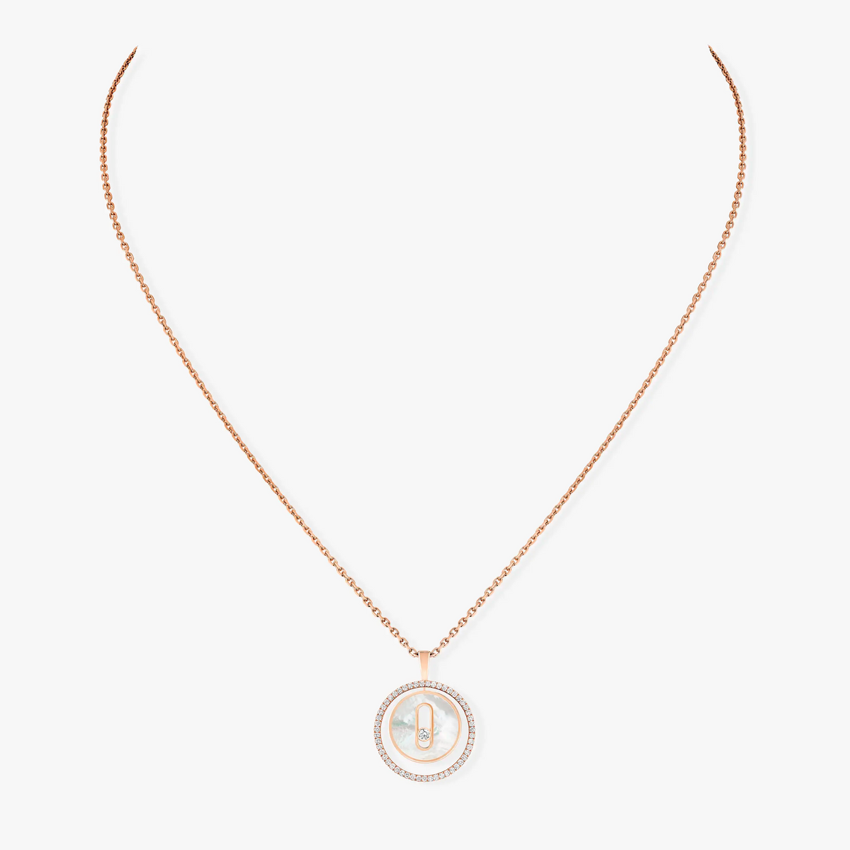 MESSIKA LUCKY MOVE 1 DIAMOND WHITE MOTHER OF PEARL PINK GOLD DIAMOND NECKLACE