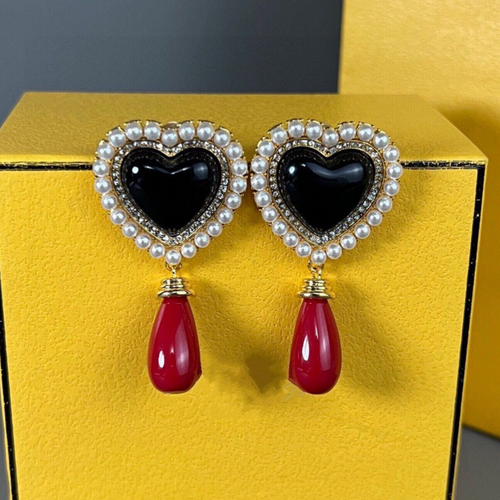 FENDI F HEART PEARL GOLD EARRINGS